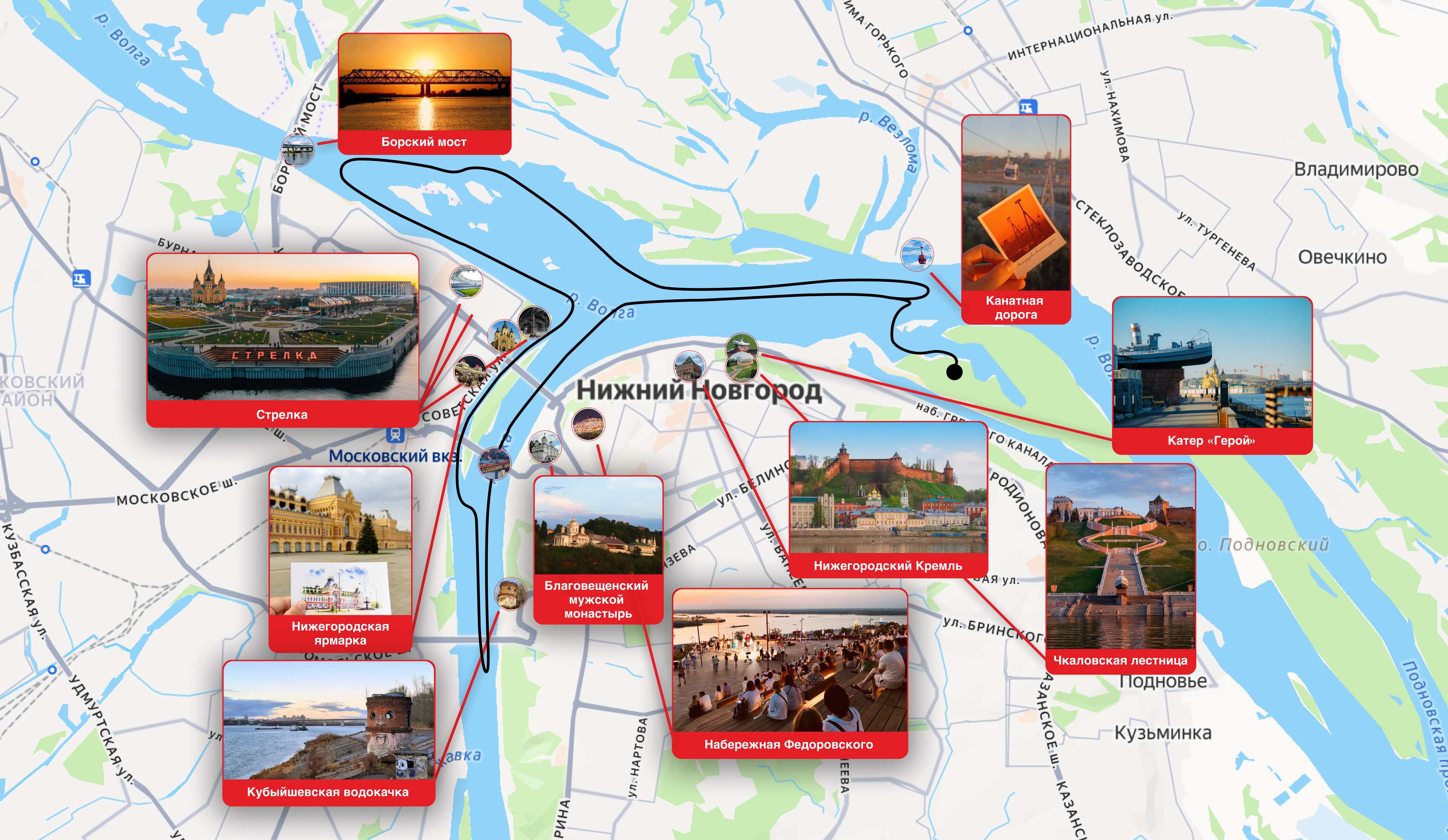 Короткий маршрут на катере - Нижнему Новгороду